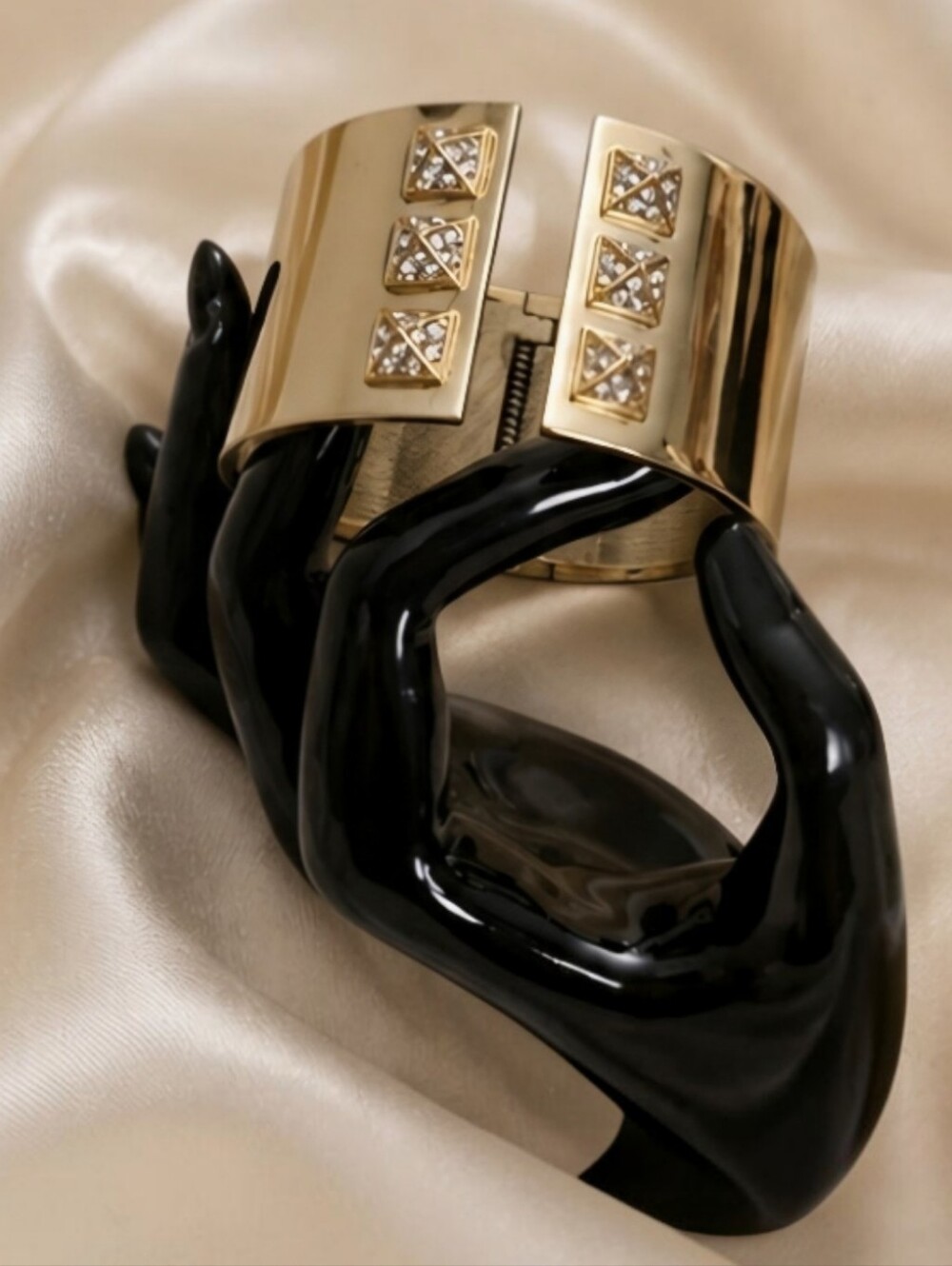 Y2K Victoria’s Secret “Scandalous” Goldtone Rhinestone Hinged Cuff Bracelet